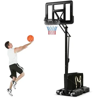 GYMAX Basketballständer 245-305 cm höhenverstellbar, tragbarer Basketballkorb mit Ständer, Mobile Basketballanlage mit Rollen
