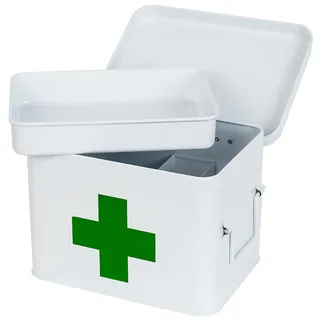 HMF Hausapotheke Metall Medikamenten Aufbewahrung, Medizinbox leer für Sportverein, Betrieb oder Zuhause 22,5 x x cm Weiß