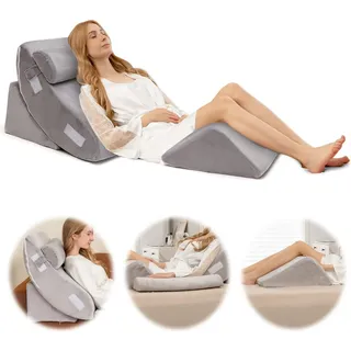 Costway 6-teiliges orthopädische Kissen-set, Memory-Schaum-Keilkissen mit Abnehmbarer Kopfstütze, bequemes und verstellbares Lesekissen Bettkeilkissen Rückenstützkissen zum Schlafen und Lesen