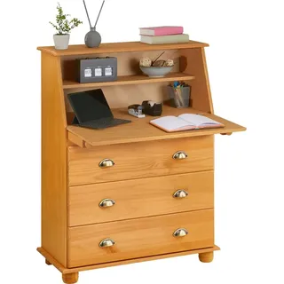 Idimex Sekretär Gomes aus massiver Kiefer gebeizt, schöner Bürotisch mit Klappe, praktischer Arbeitstisch mit 2 Fächer und 3 Schubladen