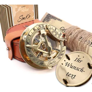 SonKo® Kompass mit Gravur Kompass personalisiert – Antik Optik nautischer funktionsfähige Maritime Deko aus Messing. Konfirmation Geschenk Kommunion (Mit Personalisierung)