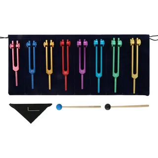DRELD Chakra Stimmgabel Set. 7 Chakra und 1 Seelenzweck gewichtete Stimmgabel Solfeggio Stimmgabel set mit 2×Silikonhammer. 1×Tasche. 1×Reinigungstuch für Heilung Klangtherapie Vibration (Bunt. 8 STK)