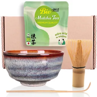 goodwei Matcha Set mit Matcha Besen, Matcha Schale aus Keramik und BIO Matcha Tee aus Japan | Geschenkset (Uji)