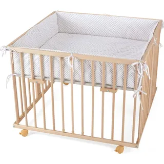 Waldin Baby Collection Baby Laufgitter 100 x 100 cm natur Bodenfarbe grau/punkte