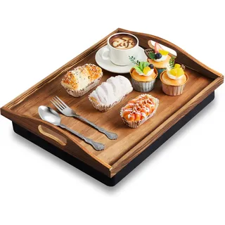 Tioncy 1 x Bambus-Knietablett mit abnehmbarem Kissen, 42 x 33 cm, Knietablett, Schreibtisch mit Griffen, für Erwachsene, zum Essen in der Liege, Frühstück, Einweihungsgeschenk, Farbe (Burn Color)