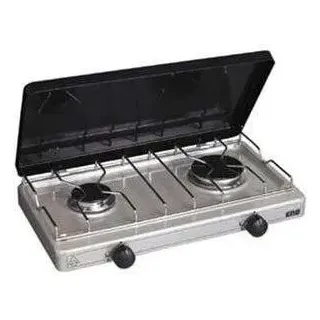 ENO - 2-flammiger Gaskocher butan und propan, Silver, mit Deckel