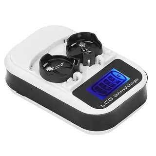 Knopfbatterieladegerät 100-240V mit LCD Display für wiederaufladbare Knopfbatterien LIR2016 LIR2025 LIR2032 ML2016 ML2025 ML2032, Ladegerät für Lithiumzellenbatterien