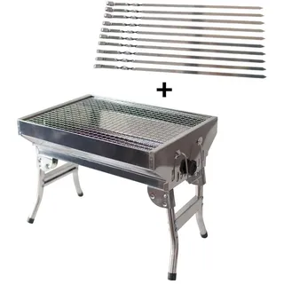 Edelstahl Mangal Schaschlik Angler Grill klappbare Beine mit 10 Spießen Mini BBQ