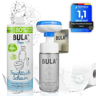 BULA® Popo Öko Glas Bundle | Feuchttuch-Schaum Starterset | Design Glasflasche (leer) + Nachfüll-Flasche + Blumen-Schaumpumpe inkl. Halter | nachhaltige Alternative für Baby u. Toiletten-Feuchttücher