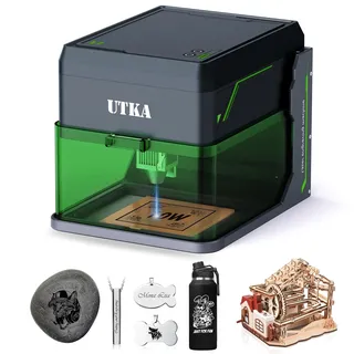 UTKA 10W Mini Lasergravierer mit 8000mm / min High-Speed, tragbarer Lasergravierer für Holz, Papier, Kunststoff, Leder, Lebensmittel, lackiertes Metall, Laserschneider mit 3,93 * 3,93in Gravierbereich