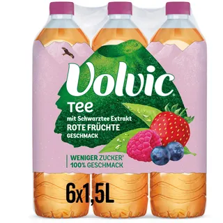 Volvic Tee Rote Früchte Geschmack – Erfrischungsgetränk aus Schwarztee-Extrakt – Zuckerreduziert* – 6 x 1,5 l – *30 Prozent weniger Zucker als vergleichbare teebasierte Erfrischungsgetränke