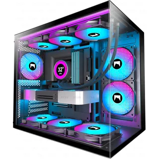 HYXN H3(2026) PC Gehäuse ATX – Vorinstallierte 3 ARGB Lüfter, Kompakter ATX Dual Kammer Mid Tower Gaming PC Gehäuse, 360MM Rad Unterstützung,mit Type-C 3.2 (Schwarz-R)