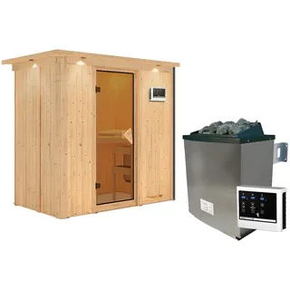 Karibu Saunaofen Variado 9 kW + Steuergerät, bronzierte Ganzglastür, Dachkranz