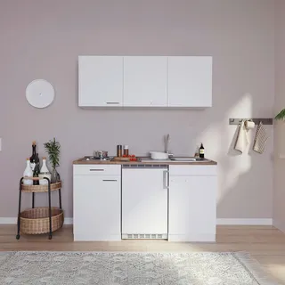 Respekta Miniküche Singleküchen, Weiß, Kunststoff, 1 Schublade(n),1 Schublade(n) Schubladen, seitenverkehrt montierbar, nur wie online abgebildet bestellbar, 150 cm, Made in Germany, links aufbaubar, rechts aufbaubar, Küchen, Miniküchen