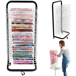 ODOXIA Trockengestell | Trockenwagen Für Bilder Und Kunst | Bilder Trockengestell Und Bildertrocknungswagen Für Klassenzimmer, Atelier, Zuhause | Bildertrocknungsrega l Art Drying Rack White (Big)