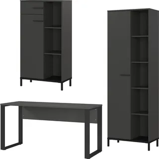 Germania Büromöbel-Set GERMANIA "GW-Rovigo", grau (graphit, schwarz), B:308cm H:190cm T:60cm, Holzwerkstoff, Metall, Arbeitsmöbel-Sets, Büromöbel-Set, Schreibtisch mit Knieblende, Made in Germany