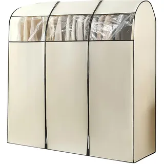 LIKANGLONGJU Beige Kleiderständer Abdeckung aus Vliesstoff, Kleiderhülle für den Kleiderschrank mit Reißverschluss, Transparentem Fenster(150x50x150cm/59x20x59in)