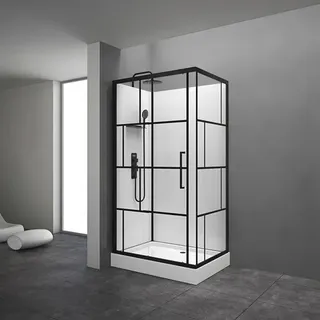 Marwell Bricks Komplettdusche mit Fronteinstieg 80 x 230 cm schwarz Klarglas Duschwanne