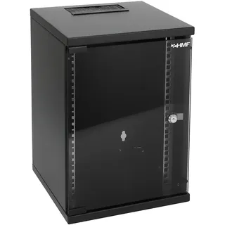 HMF 63409-02 Serverschrank 10 Zoll 9 HE | 300 mm Tiefe | Voll montiert | Glastür | Schwarz