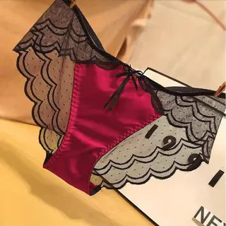 Nahtlose Unterwäsche für Damen, Spitze und weicher Satin-Slip, ideal für den täglichen Gebrauch (L Weinrot)
