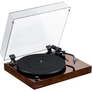 Fluance RT82 Referenz High Fidelity Vinyl Plattenspieler mit Ortofon OM10 Kartusche, Geschwindigkeitsregelungsmotor, High Mass MDF Holzsockel, Vibration Isolation Füße – Walnuss