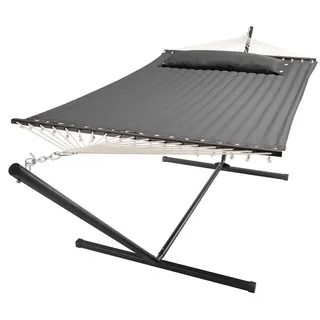 Juskys Hängematte Cata mit Gestell und Kissen - Doppelhängematte für 2 Personen - 200kg - Anthrazit