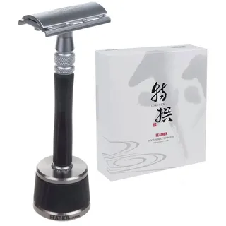 Feather WS-D2S Rasierhobel mit Holzgriff, Edelstahl und Ständer