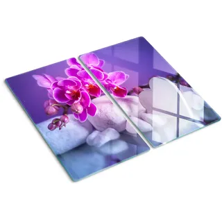 Glas-Herdabdeckplatte Ceranfeldabdeckung Zweiteilig 2x30x52 Orchidee und Herz