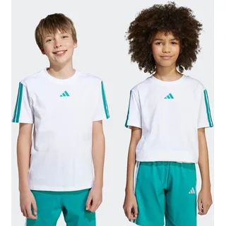 adidas T-Shirt ADIDAS SPORTSWEAR "ESSENTIALS KIDS", Jungen, Gr. 140, weiß (weiß, pure teal), Obermaterial: 100% Baumwolle, normal, Rundhals, Shirts T-Shirt, sportlicher Stil, Rundhalsausschnitt, ohne Verschluss, für Kinder