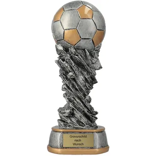 Pokal-Fabrik - Fussball Pokal mit Gravur Wunschtext - Gold & Silber Trophäe aus hochwertigem Resin 30/37/45 cm – personalisierte Auszeichnung für Fußball, Sport Events & Wanderpokal (M-37 cm)