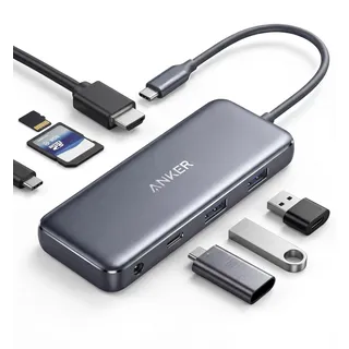 Anker USB C Hub, 341 Adapter (7-in-1), 4K HDMI, 85W Power Delivery, USB C und 2 USB A 5Gbps Datenports, microSD & SD Speicherkartensteckplatz, Geeignet für MacBook Air, MacBook Pro, XPS, usw.