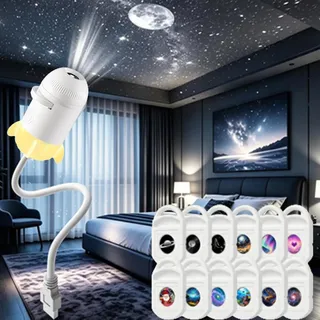 Ohphnt plug-and-play hd star projector,holografischer nachtlicht projektor,Galaxy Dream Projector,galaxy Projector Night Light,2-in-1 Sternenhimmel Projektor 12 Schiebbare Projektionsfolien