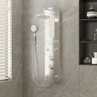 LAPOOH Duschpaneel, Duschsäule, Regendusche, Duscharmatur Regendusche, Duschsystem, Dusche Armaturen, Regenwasserdusche, 25x43x110 cm Silber