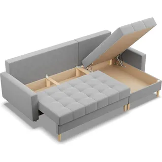 Ecksofa mit Schlaffunktion, Schlafcouch Ausziehbar ELMA, Schlaffläche 200x140cm, Grau - Grau
