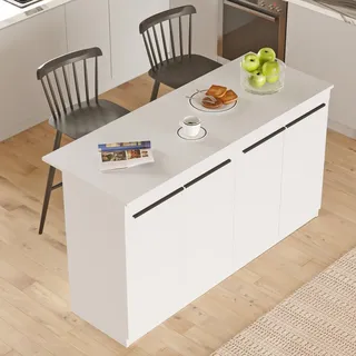 Kücheninsel Oviglio, Vorratsschrank, 2 Regale, 4 Türen, 4 Fächer, 160x60x90h Cm Weiß