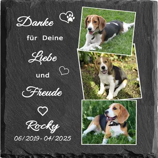 MOMGEGE Personalisierter Tiergrabstein aus Schiefer mit Foto und Text – Grabstein Hund oder Katze, Gedenkstein für Garten und Zuhause – Trauergeschenk bei Tierverlust (008)