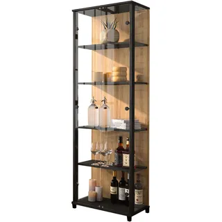 fif Möbel Vitrine FIF MÖBEL "OPTIMA", schwarz (schwarz, wildeiche), B:57,5cm H:172cm T:32cm, Holzwerkstoff, Sicherheitsglas ESG, Schränke, Vitrine, Standvitrine, Vitrinenschrank, Glasvitrine, Sammlervitrine