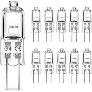 G4 Halogenlampen, 20W G4 Birne, 12V Halogen Stiftsockellampe, Warmweiß 2700K, 300LM, G4 Niedervolt Halogenlampe, Klare Kapsellampe, 10er Pack