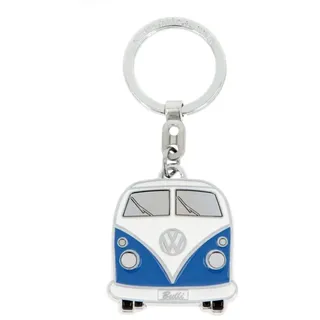 BRISA VW Collection - Volkswagen Emaillierter Metall Schlüssel-Anhänger-Ring Schlüsselbund-Accessoire Keyholder im T1 Bulli Bus Design (Front/Blau)