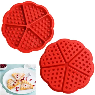 BaZuyunMd 2 Stücke Waffelform Für Airfryer,Silikon Waffelform Airfryer,Herzform Silikonform Waffeln Airfryer,Backutensilien, Geeignet Für Die Zubereitung Von Belgischen Waffeln (Rot)