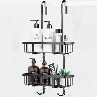 pickpiff Duschablage Zum Hängen Duschregal Shampoo Halterung Für Dusche Glastür Duschkorb Ohne Bohren Shampoo Duschgel Halterung aus Edelstahl Schwarz H-57cm