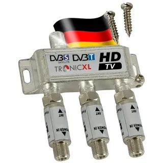 TronicXL 3-fach Sat Splitter 60dB Verstärker I Antennenverteiler Weiche DVB-S2 DVB-T2 Weiche mit Antennenverstärker für 3D 4K HDTV Signalverstärker für guten Empfang
