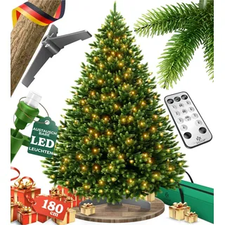 Kesser KESSER® Weihnachtsbaum künstlich – wie echt – naturgetreuer Tannenbaum mit Holzständer + Tasche, dichte Zweige, kein Nadeln, realistischer Pine Tree, Christbaum, Dunkelgrün
