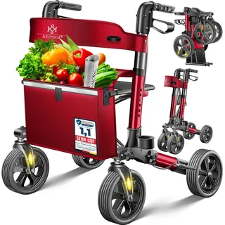 Kesser Leichtgewicht Rollator faltbar mit Sitz rot Gehhilfe