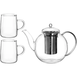 LEONARDO Teekanne LIMITED EDITION, Transparent - Borosilikatglas - Edelstahl - mit 2 Teegläser - 3-teilig