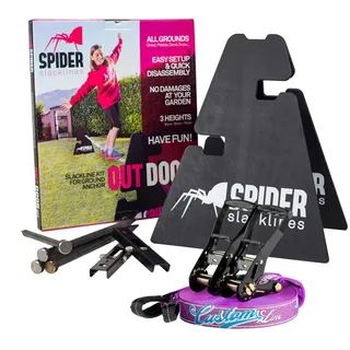 SPIDER SLACKLINE - Outdoor-Kit Custom Slackline für Anfänger - für den Einsatz im Freien ohne Bäume - Enthält: 1 individuelle Slackline, 2 Stative, 2 Platten, 4 Nägel und eine Anleitung - Kit 30m