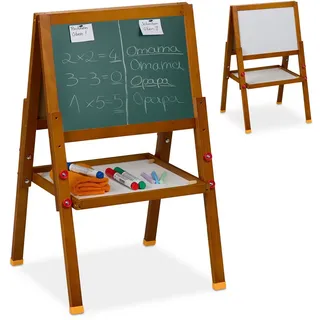Relaxdays Kinderstandtafel mit Whiteboard Weiß,Dunkelbraun,Dunkelgrün