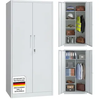 STEELSØN Regulus Metallschrank 175x40x80 cm, mit 6 Fächern, Grau | Garderobenschrank, 1 Kleiderstange & Doppeltüren, Spind Schrank abschließbar mit Schlüssel, Mehrzweckschrank, Kleiderschrank