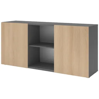 bümö Sideboard office Sideboard mit Schwebetür, Dekor: Graphit/Eiche grau