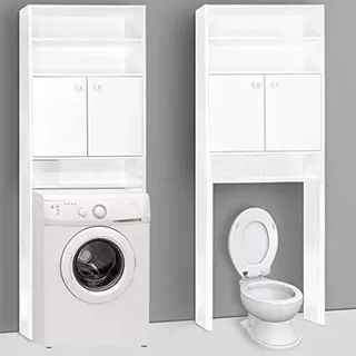 ego interiors Waschmaschinenumbauschrank Neapel 185 x 63 x 20 cm Weiß Glas/MDF/Spanplatte
